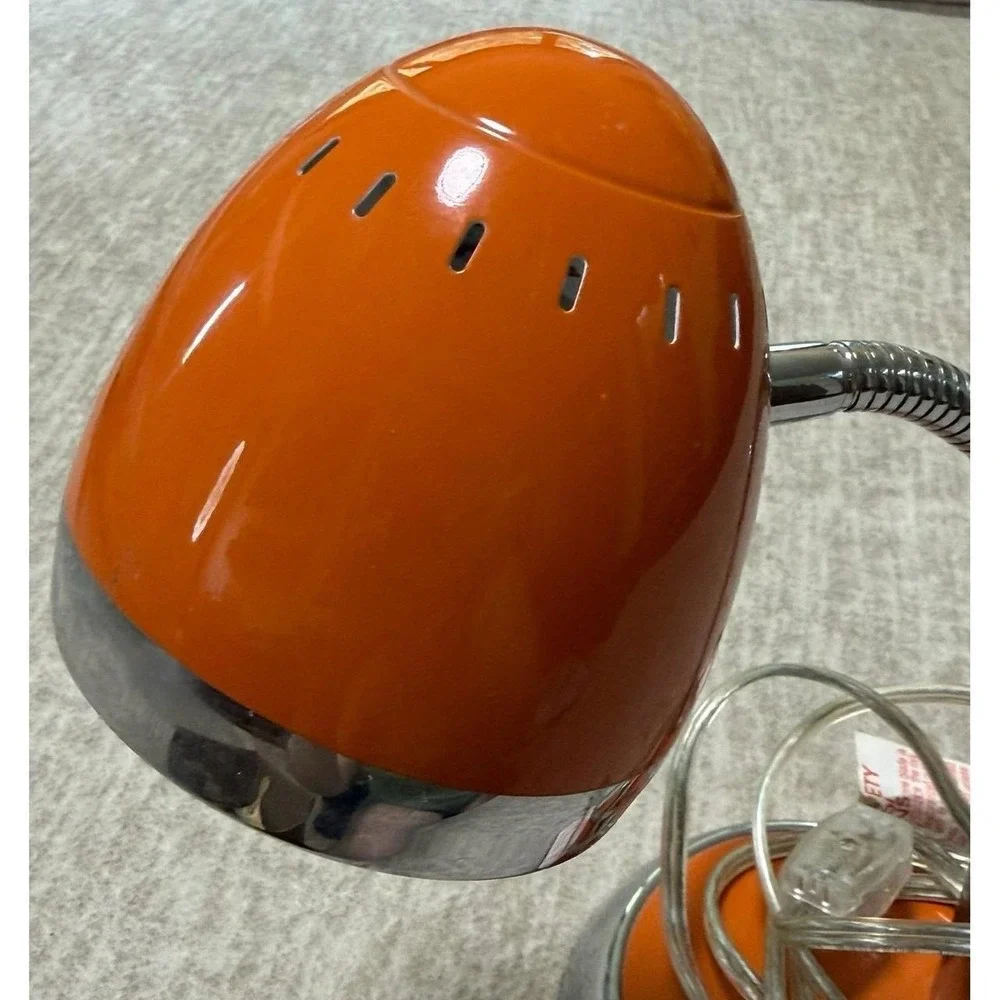 Vintage Orange Gooseneck Desk Lamp Retro Chrome Accent Adjustable Task Light